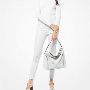 Michael Kors Evie womens shoulder bag satchel purse white leather retro
